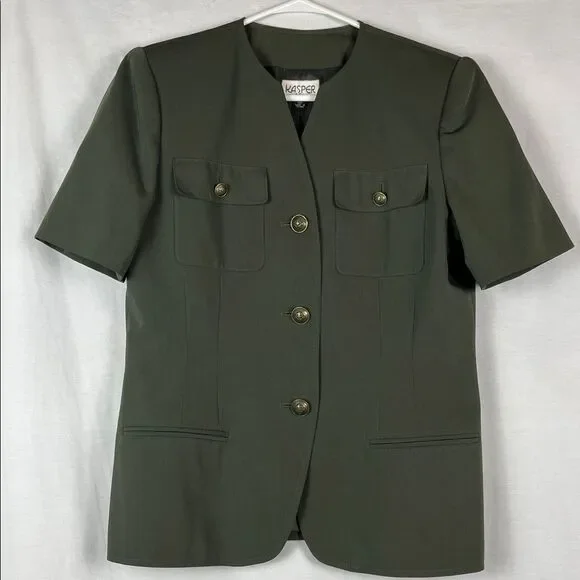 Vintage Kasper for ASL Dark Olive Green Military Style Women's Skirt Suit - Picture 2 of 10